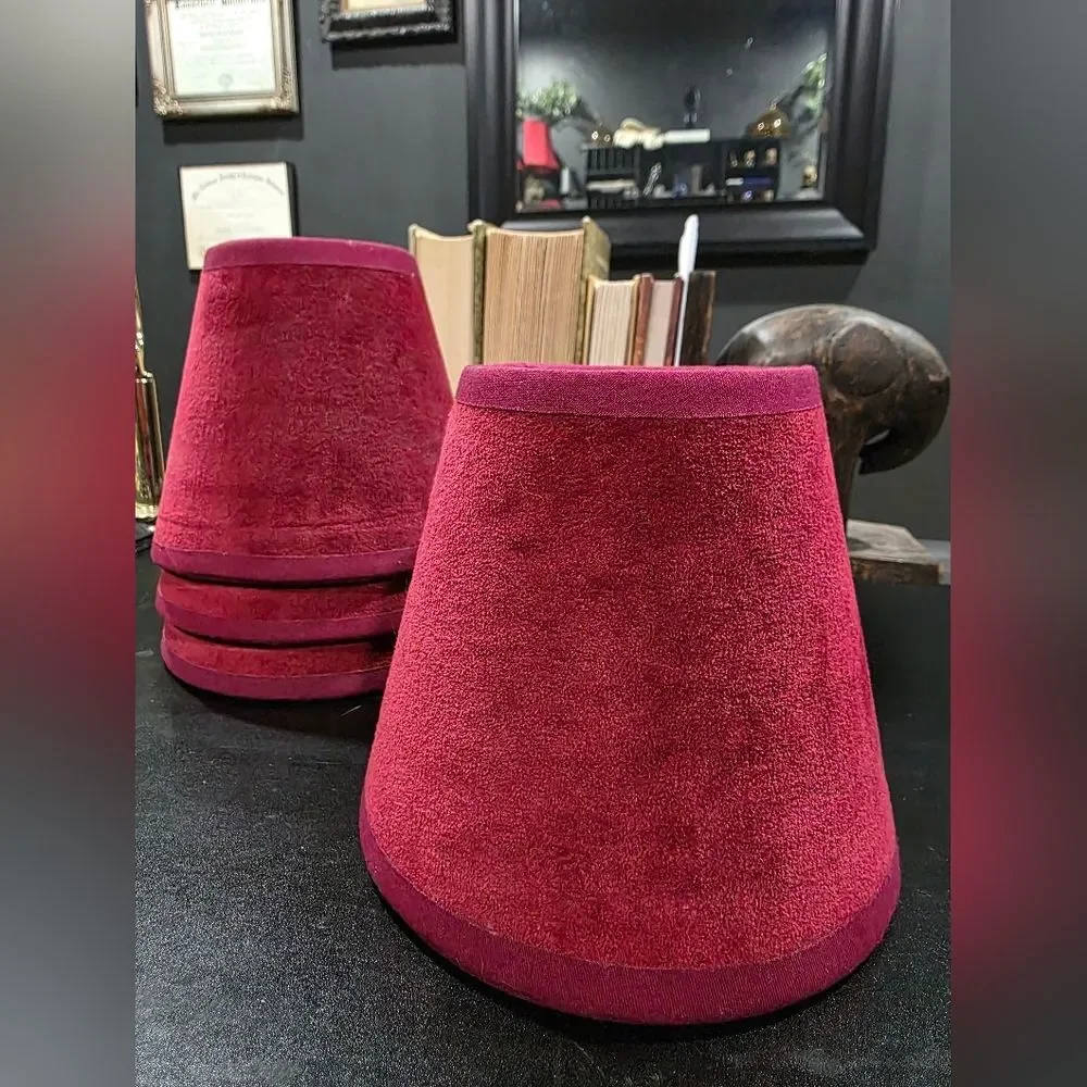 Burgundy Raspberry Small Clip On Lampshade Set Of 4 Sz 5.5'H Velvet Fabric